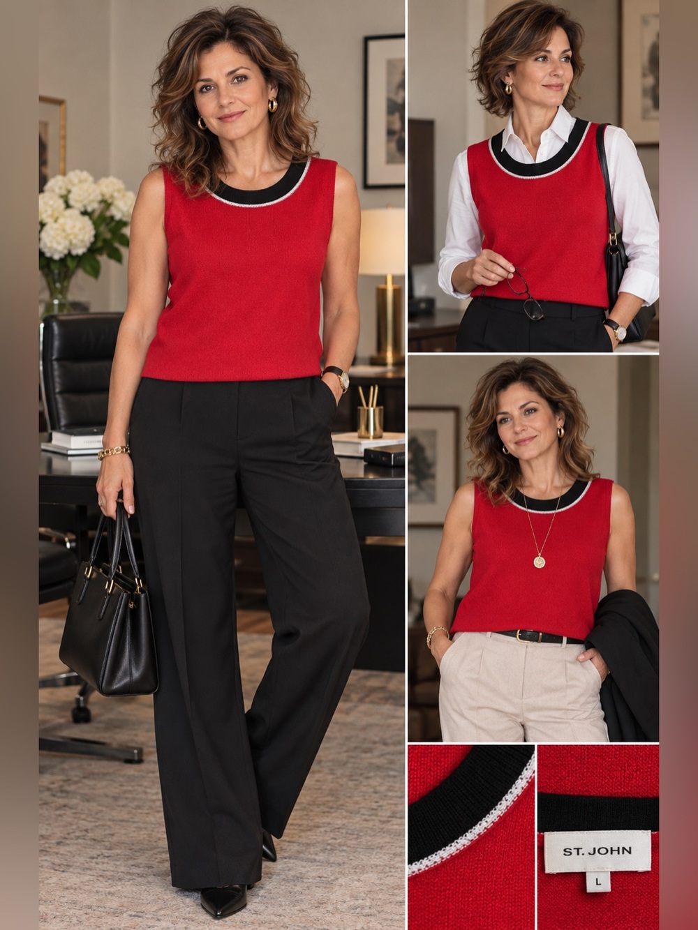 St. John women’s red knit top tank size L 
 Sleeveless size L